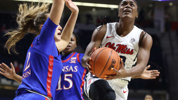Ole Miss Women's Basketball vs Kansas on December 3rd, 2020 at The Pavilion in Oxford, MS.Photo by Joshua McCoy/Ole Miss Athletics